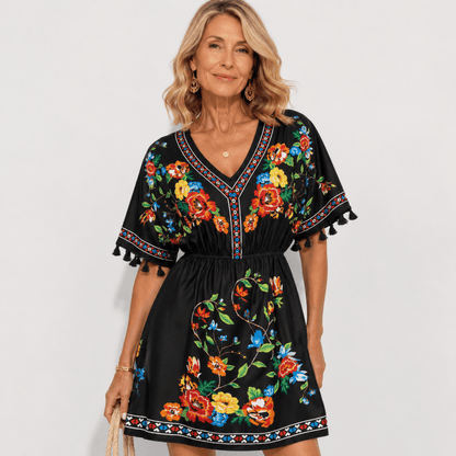 Isla | Boho Floral Tassel Mini Dress Women