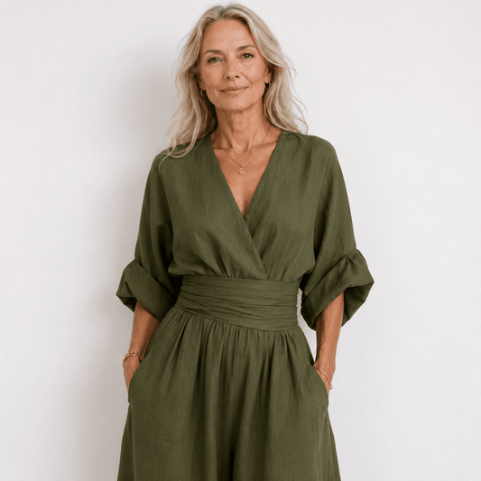 Portia | Wide-Leg Linen V-Neck Jumpsuit Women