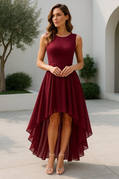 Hilova | Asymmetrical High Low Sleeveless Flowing Evening Dress