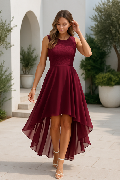 Hilova | Asymmetrical High Low Sleeveless Flowing Evening Dress