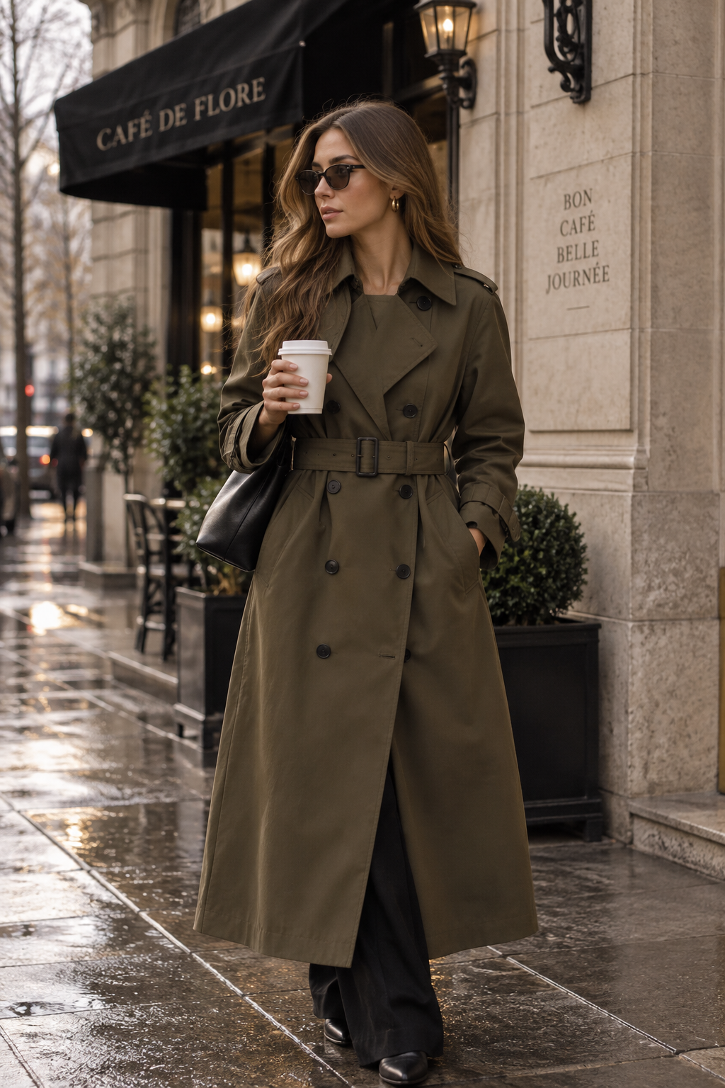 Winifred | Long Double Breasted Trench Coat Belted Waist