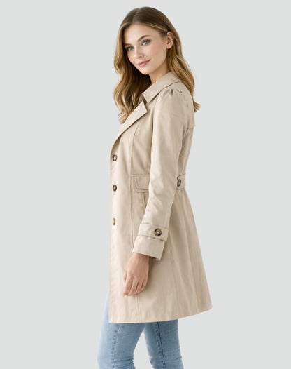 Kitty | Classic Double Breasted Trench Coat Buttoned Cuffs