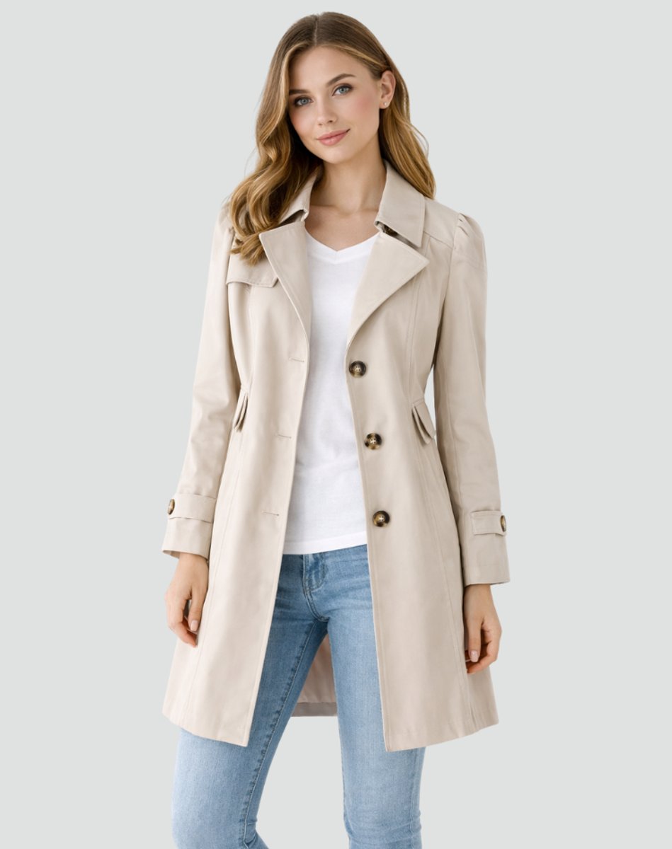 Kitty | Classic Double Breasted Trench Coat Buttoned Cuffs
