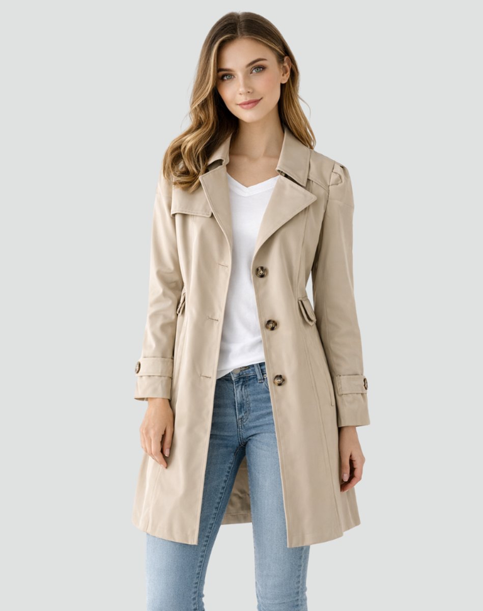Kitty | Classic Double Breasted Trench Coat Buttoned Cuffs
