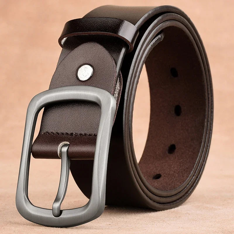 Classic Genuine Leather Belt with Metal Pin Buckle