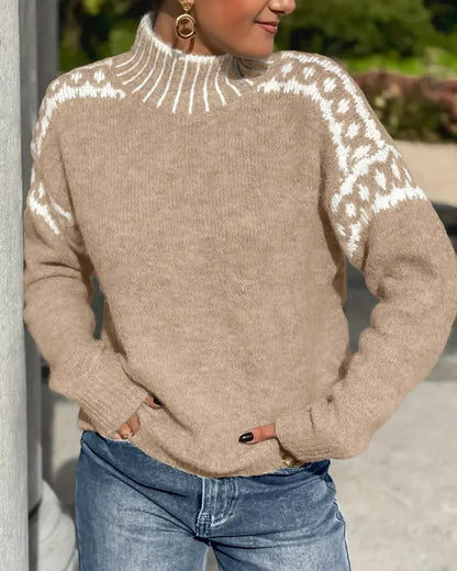 Kezia | Cosy Mock Neck Sweater Leopard Print Yoke