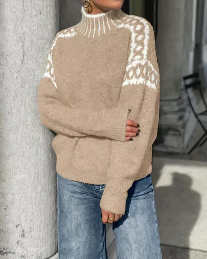 Kezia | Cosy Mock Neck Sweater Leopard Print Yoke