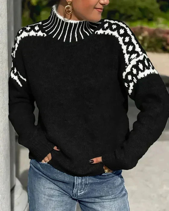 Kezia | Cosy Mock Neck Sweater Leopard Print Yoke