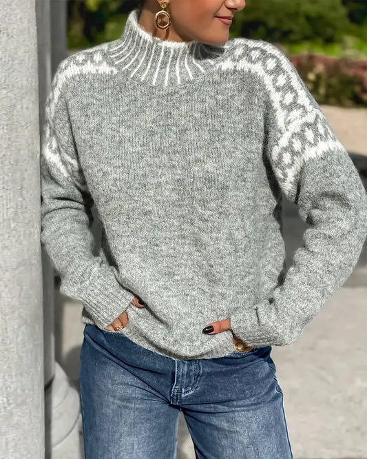 Kezia | Cosy Mock Neck Sweater Leopard Print Yoke