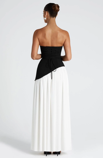 Crimson Allure | Strapless Maxi Gown with Matching Scarf