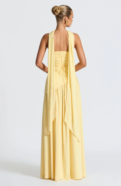 Crimson Allure | Strapless Maxi Gown with Matching Scarf