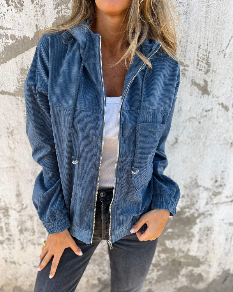 Women's Long-Sleeve Cotton Fleece Zip-Up Jacket — Retro Hooded Sweatshirt Style