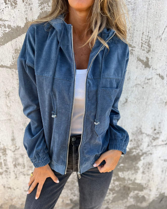 Women's Long-Sleeve Cotton Fleece Zip-Up Jacket — Retro Hooded Sweatshirt Style