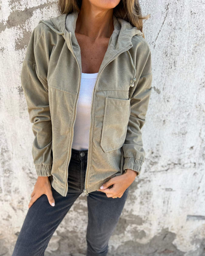 Women's Long-Sleeve Cotton Fleece Zip-Up Jacket — Retro Hooded Sweatshirt Style