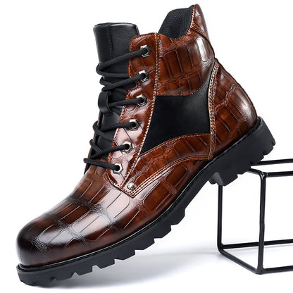 Jamison | Men's Combat Alligator Embossed Ankle Boots