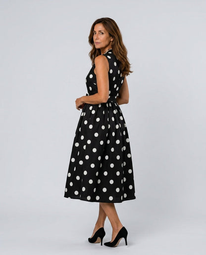 Vera | Sleeveless Polka Dot Belted Midi Dress