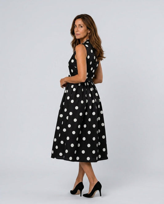 Vera | Sleeveless Polka Dot Belted Midi Dress