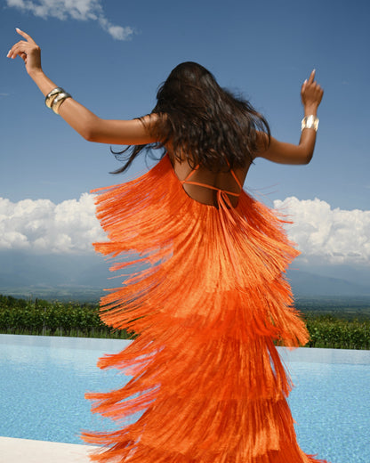 Lena | Flowing Orange Maxi Dress