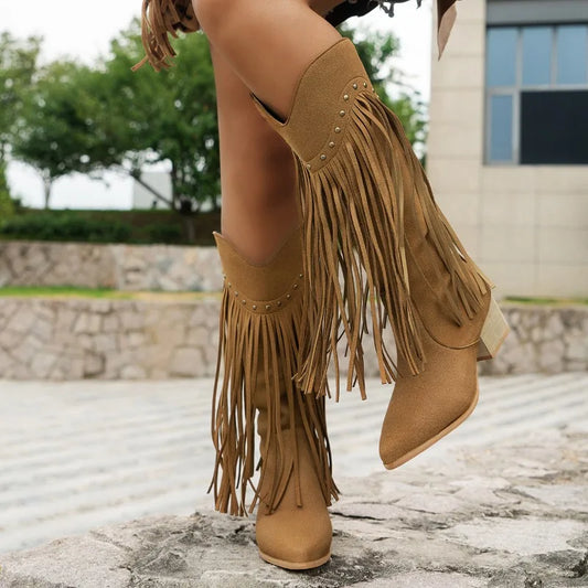 Kelsey | Women's Fringe Knee High Western Boots