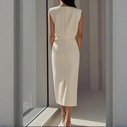 Structa | Structured Side Button Split Hem Tailored Midi Dress