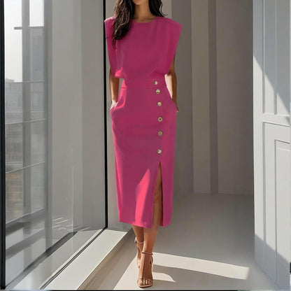 Structa | Structured Side Button Split Hem Tailored Midi Dress