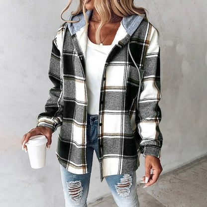 Esra | Women's Hooded Mixed Texture Jacket