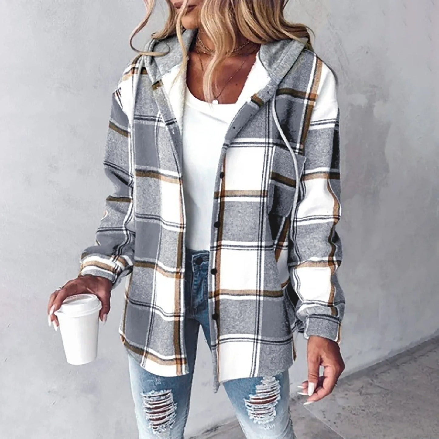Esra | Women's Hooded Mixed Texture Jacket