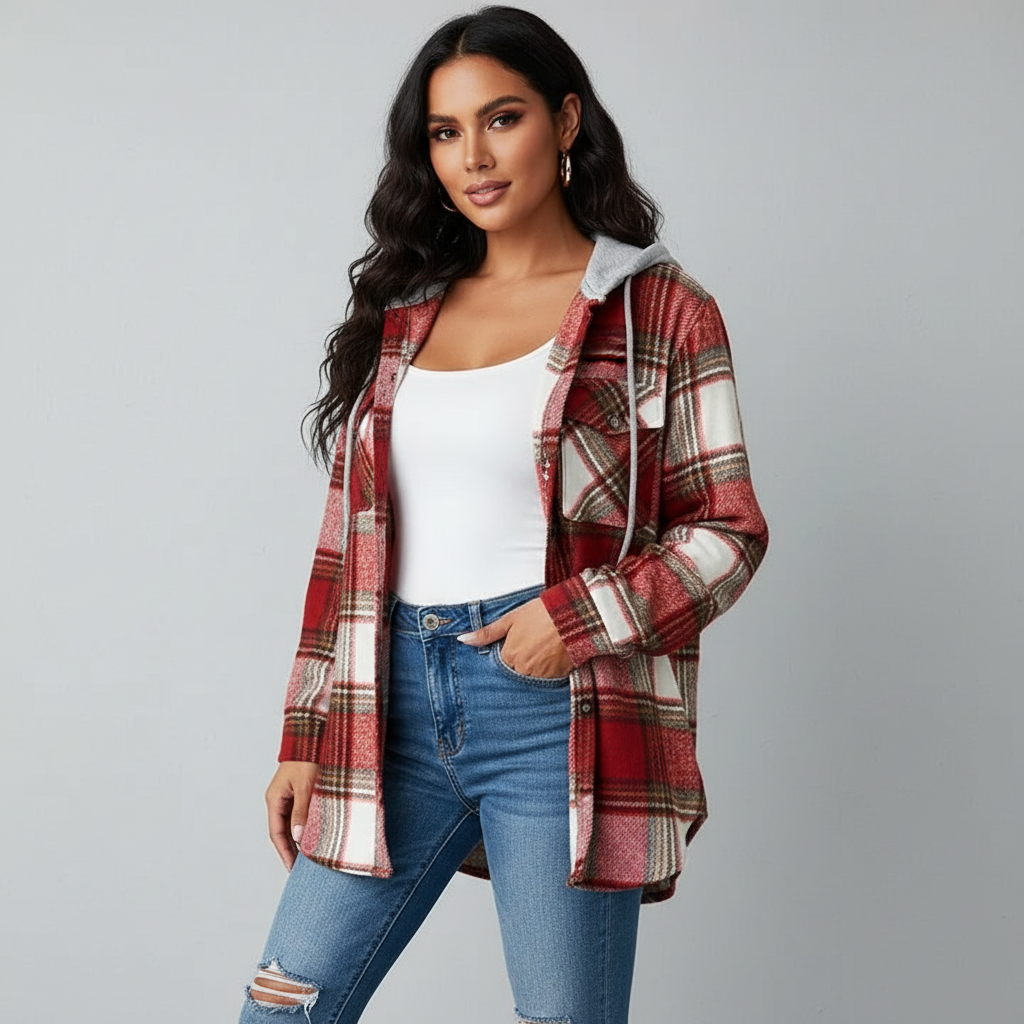 Esra | Women's Hooded Mixed Texture Jacket