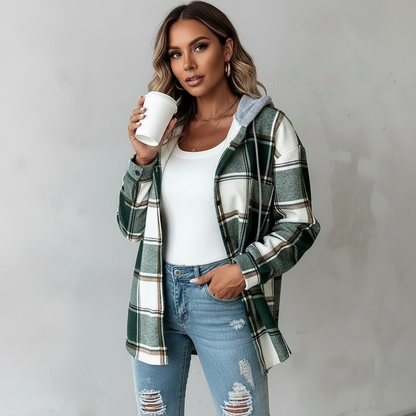 Esra | Women's Hooded Mixed Texture Jacket