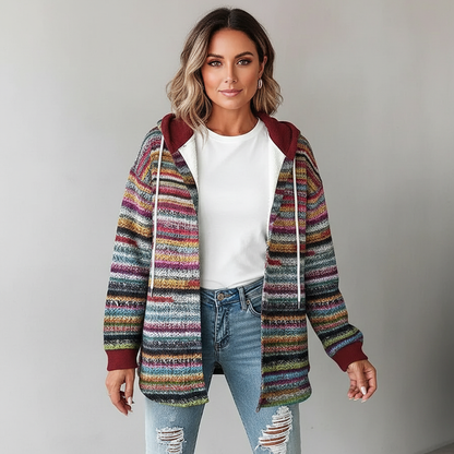 Esra | Women's Hooded Mixed Texture Jacket