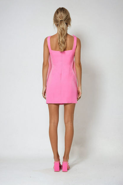 Pink Floral Appliqué Summer Cocktail Mini Dress