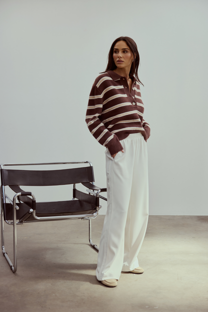 Rugby Knit Jumper - Cappuccino & Ecru Stripe