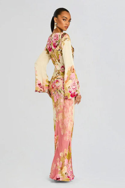 Floral Bell Sleeve Evening Grown