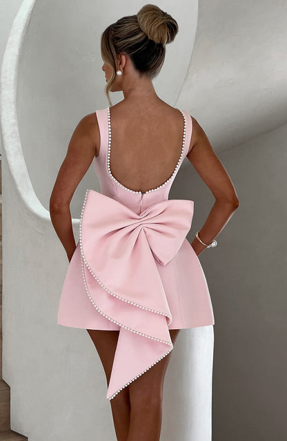 Cute Bow-Back Party Mini Dress