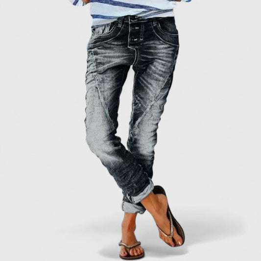 Sunny | Edgy Distressed Wide Leg Denim Jeans
