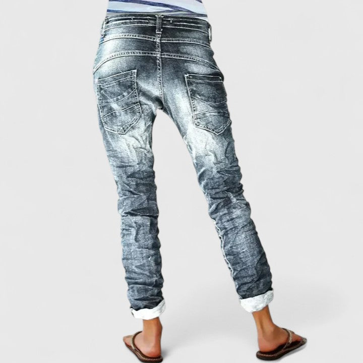 Sunny | Edgy Distressed Wide Leg Denim Jeans