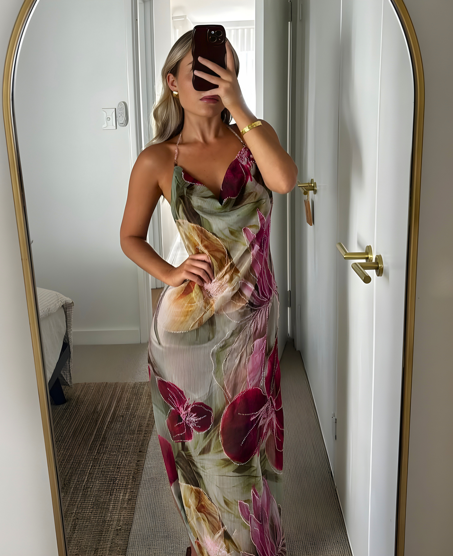 Emmarie | Women's Hand-Beaded Floral Print Maxi Dress