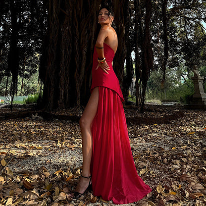 Valerie | Women's Strapless Asymmetric Maxi Dress