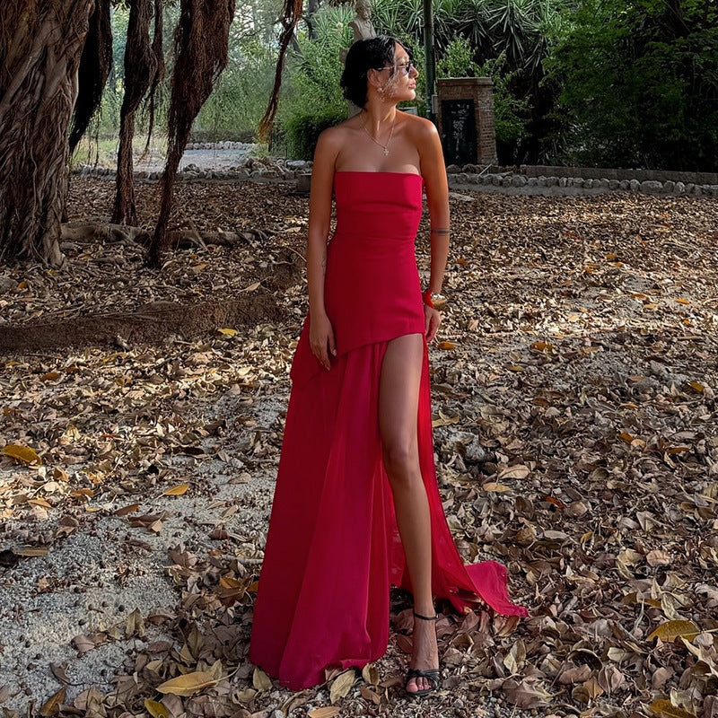 Valerie | Women's Strapless Asymmetric Maxi Dress