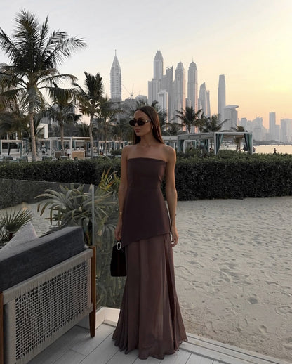 Valerie | Women's Strapless Asymmetric Maxi Dress