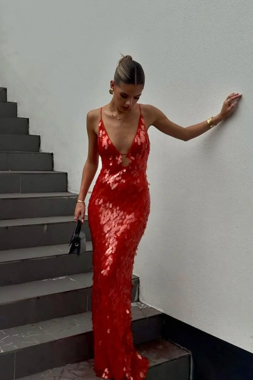 Zarina | Women's Deep V Sequin Maxi Dress