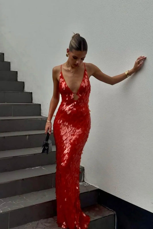 Zarina | Women's Deep V Sequin Maxi Dress