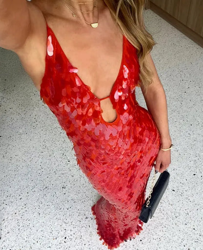 Zarina | Women's Deep V Sequin Maxi Dress