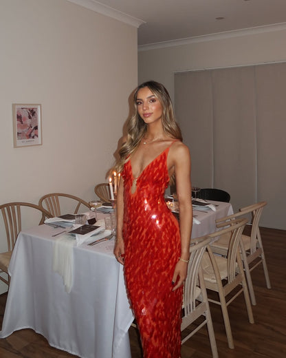 Zarina | Women's Deep V Sequin Maxi Dress