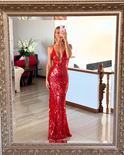 Zarina | Women's Deep V Sequin Maxi Dress