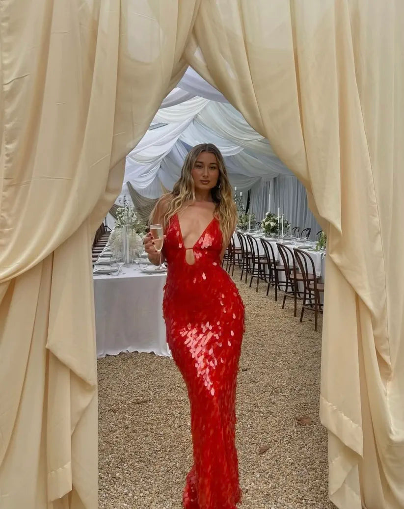 Zarina | Women's Deep V Sequin Maxi Dress