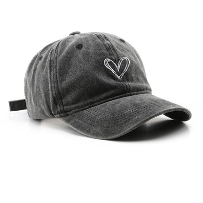 Everyday Denim Cap with Heart Embroidery