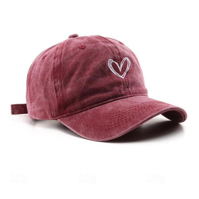Everyday Denim Cap with Heart Embroidery