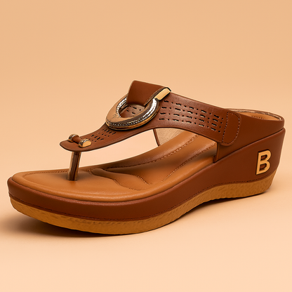 Ewa | Gold Buckle Wedge Sandals