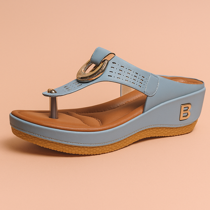 Ewa | Gold Buckle Wedge Sandals